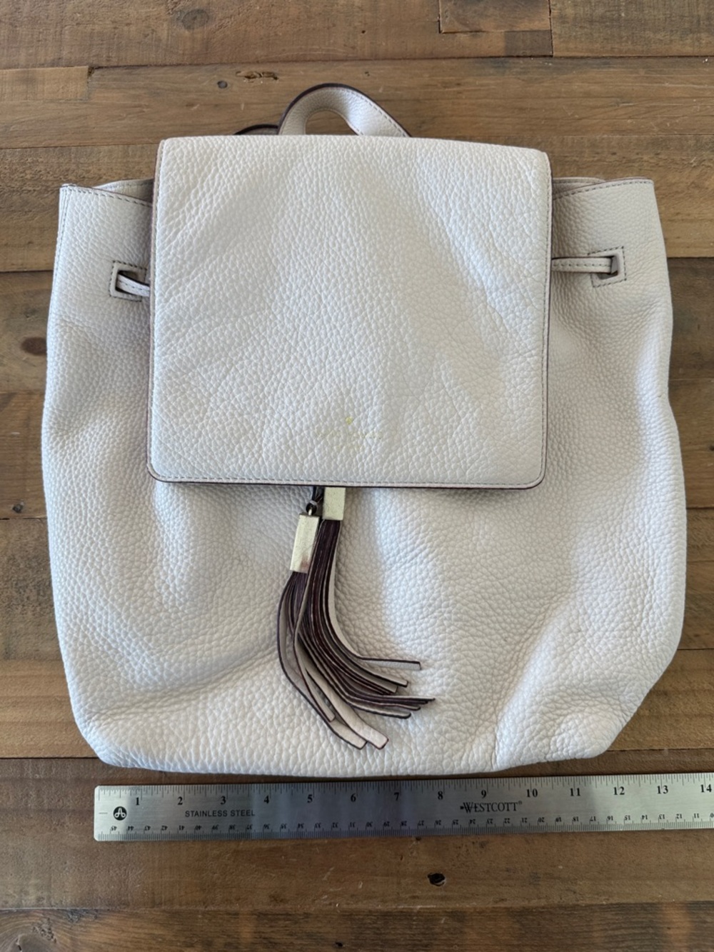kate spade Pebble Leather Drawstring Backpack in Light Cream - Picture 7 of 8